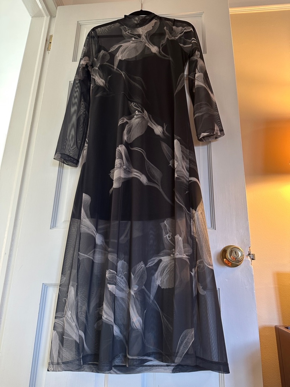 AllSaints Black Sheer Floral-Print Long Sleeve Midi Dress - Picture 4 of 10